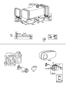 Fuel Tank, Mufflers And Parts Diagram and Parts List for 190705-5636-XX  Briggs and Stratton Engine